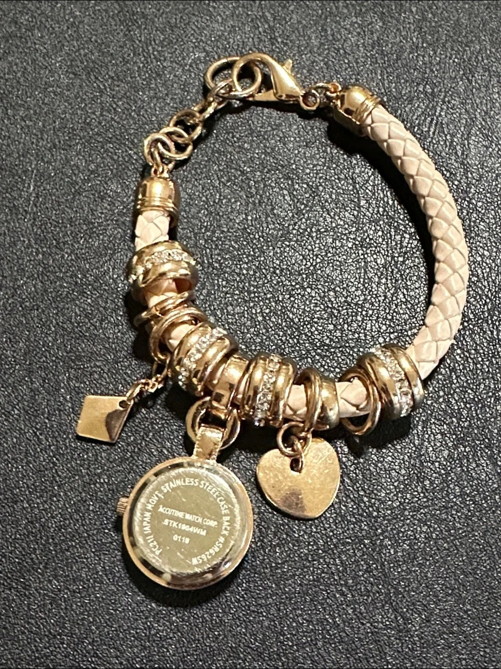 Accutime Watch Co Rose Gold Charm Bracelet Watch